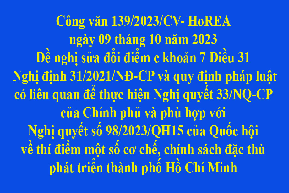 Văn bản 139/2023/CV-HoREA ngày 09/10/2023 của Hiệp hội Bất động sản thành phố Hồ Chí Minh