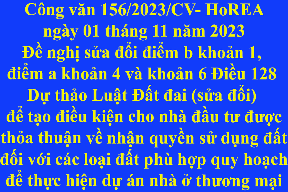 Công văn 156/2023/CV-HoREA ngày 01 tháng 11 năm 2023 của Hiệp hội Bất động sản thành phố Hồ Chí Minh