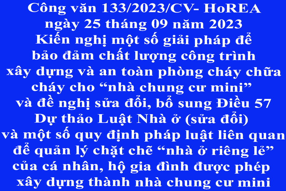 Văn bản 133/2023/CV- HoREA ngày 25 tháng 09 năm 2023 của Hiệp hội Bất động sản Thành phố Hồ Chí Minh