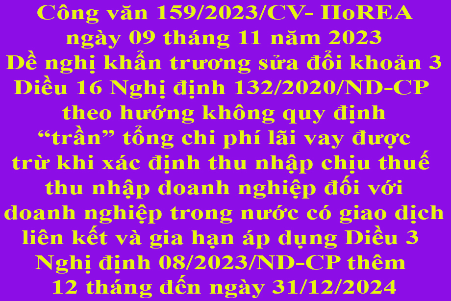 Văn bản 159/2023/CV- HoREA ngày 09 tháng 11 năm 2023 của Hiệp hội Bất động sản thành phố Hồ Chí Minh